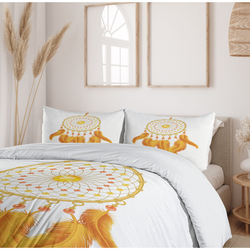 Twin Marigold White Aztec Dreamcatcher Duvet Cover Set