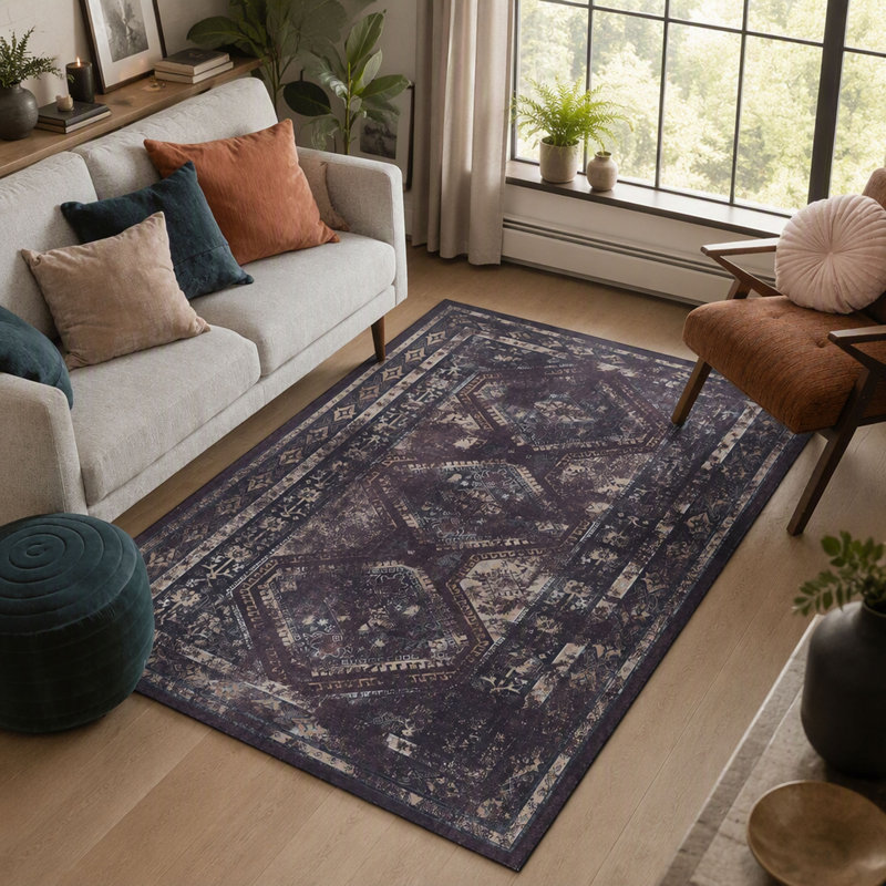 Tapis lavable bourgogne (noir et bourgogne), Rectangulaire 8 pi x 10 pi