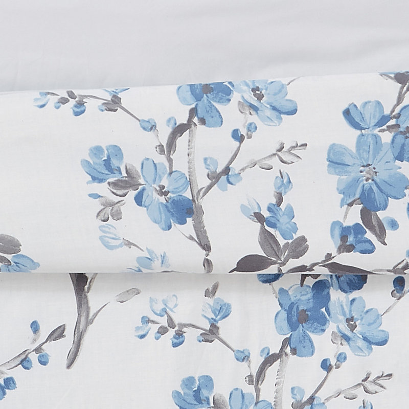 Full White and Blue Microfiber Down Alternative Comforter Set