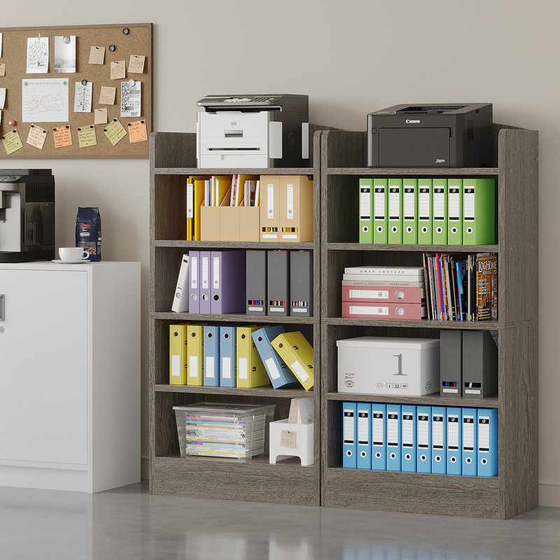 5-Shelf Multi-Functional Modern Wood Bookcase,, Dark Gray