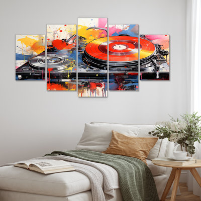 Pop Art Dj Turntables III - Turntables & Boom Boxes Multipanel Wall Art Decor