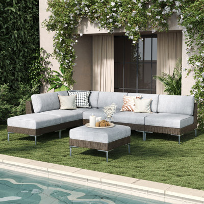 Ensemble de conversation modulaire d'extérieur 7 pièces avec canapé épais et modulaire 7 pièces