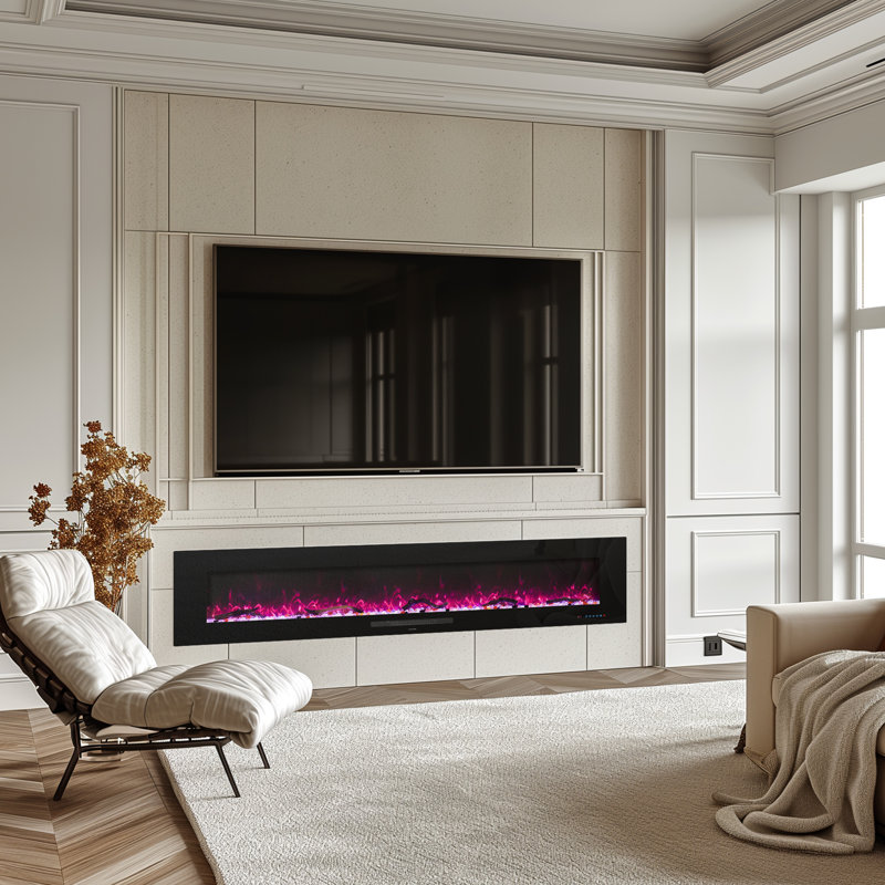 Abbriella Recessed/Wall-mounted  Electric Fireplace With Remote Control, Black, 18.34" H x 84" W x 5.46" D