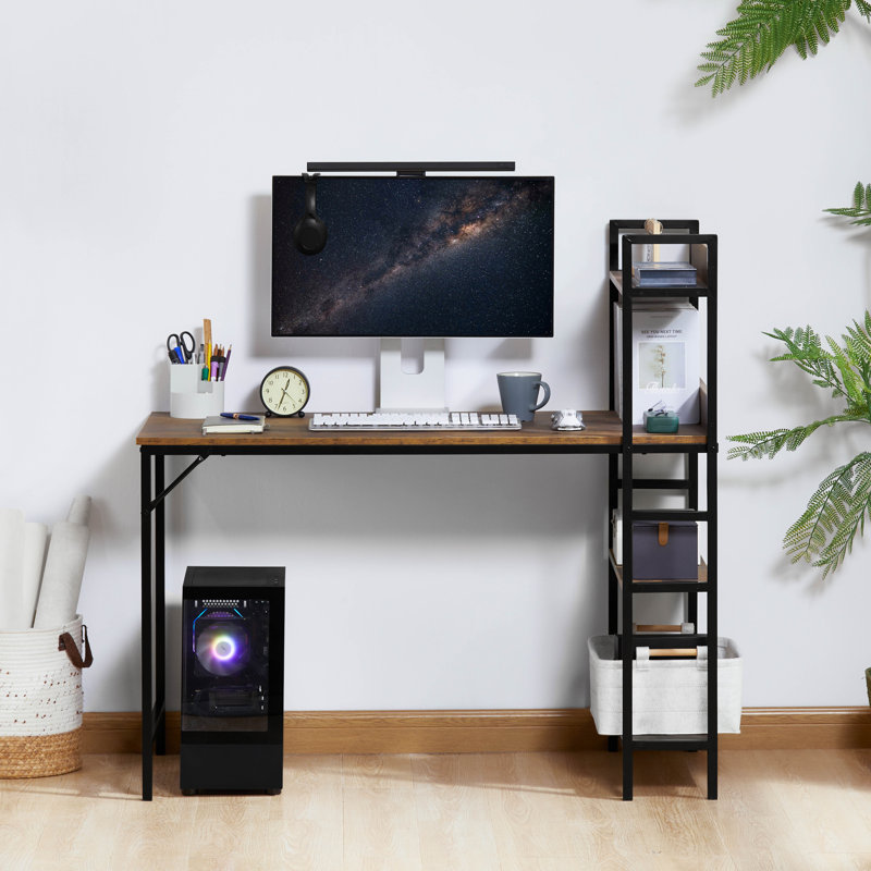 Yaraghi Metal Base Computer Desk, Dark Wood