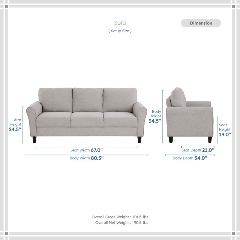 Emilio 3-Piece Upholstered Living Room Set, Sand 100% Polyester