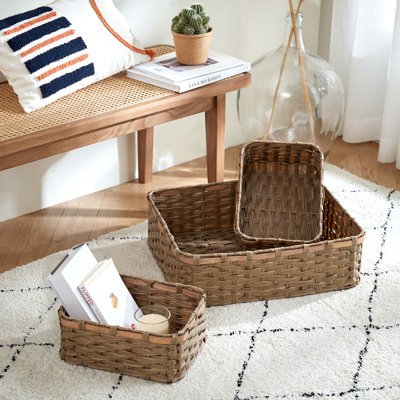 Ensemble de paniers en plastique 3 pièces Faux Wicker