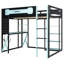 Lit mezzanine double en bois avec bureau, tablettes et rangement, prise de courant intégrée, ports USB / Type-C, éclairage de jeu à DEL RVB, noir et bleu-1591015757