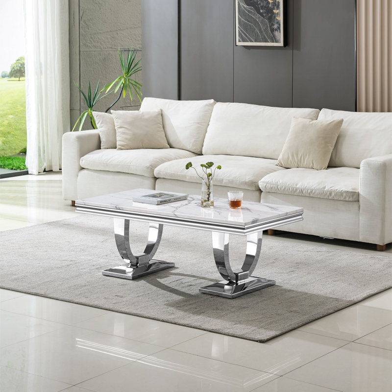 Table basse Burdell Ct317, Argent argent, Blanc / Blanc