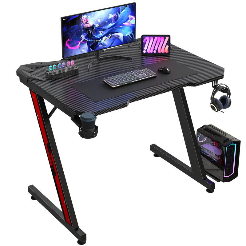 Bureau de jeu en fibre de carbone Heidrick, H 28,5 po x l 31,4 po x P 23,6 po, Noir / noir