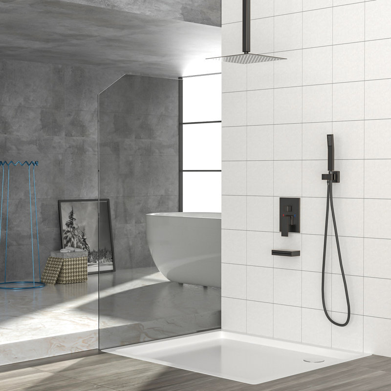 Oil Rubber Bronze Shower Gear With Waterfall Tub Spout And Rain - 12 Inch Ceiling Mount Square Head, Handheld, Valve, Adjustable Water Flow System Balance Valve 12" Oil-rubbed Bronze, Wipes Away