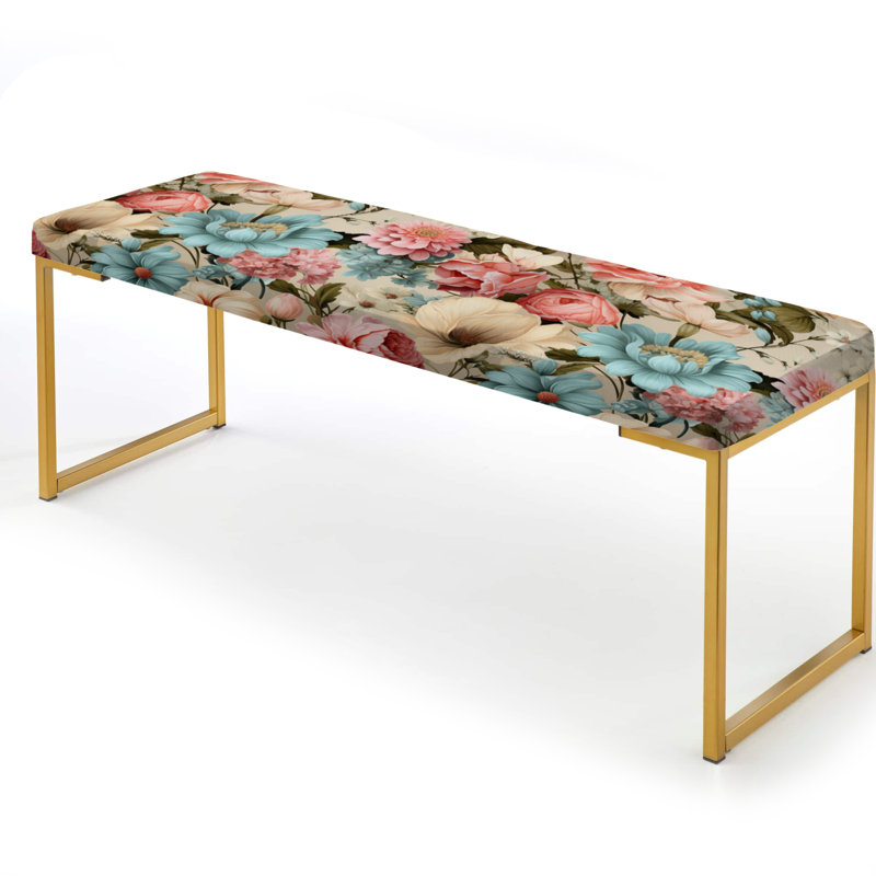 Pastel Shades Garden Delight Victorian Pattern - Floral Upholstered Gold Bench