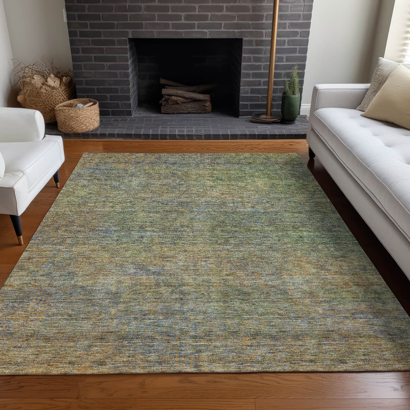 Premium Machine Washable Prisco Green Rug, Rectangle 8' x 10'
