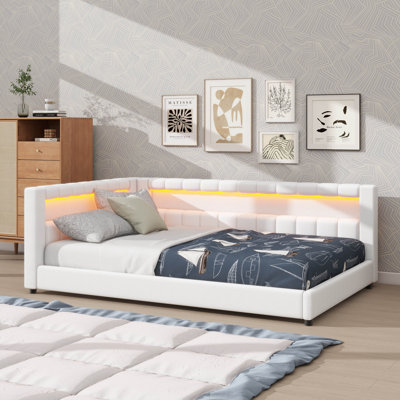 Lit plateforme tapissier simple très grand avec charge USB et bande lumineuse à DEL