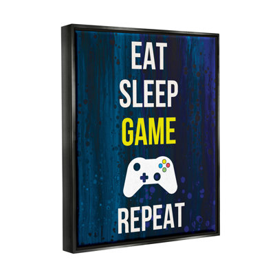 "Eat Sleep Game Répétez le contrôleur" par Annie Warren - reproduction de cadre flottant sur toile