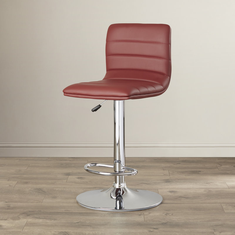 Clift Modern Upholstered Adjustable-Height Barstool with Footrest, Burgundy Vinyl, 2