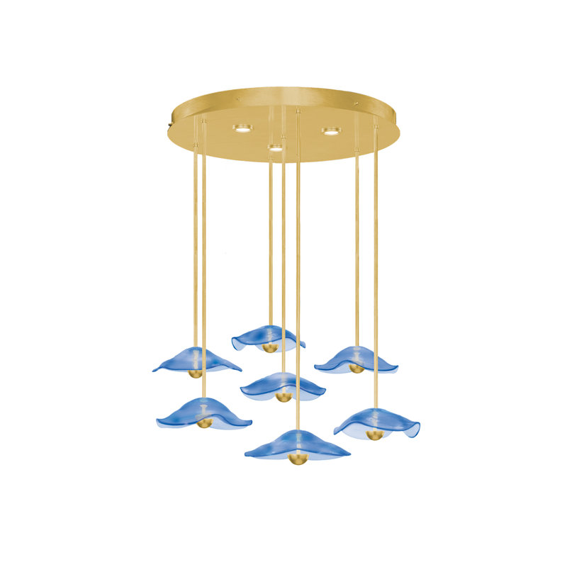 Luminaire suspendu rond l 43 po Embark, Bleu, Feuille d'or standard