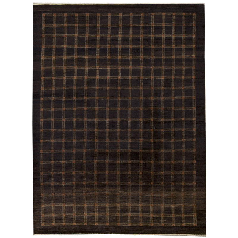 Hand-Knotted High-Quality Black and Gold Area Rug