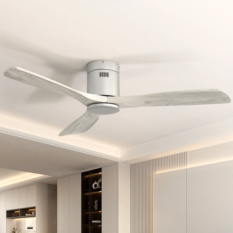  Sofucor Rachel 52'' 3-Solid Wood Blade Flush Mount Classic Ceiling Fan no Lights, Grey, Silver , Gray