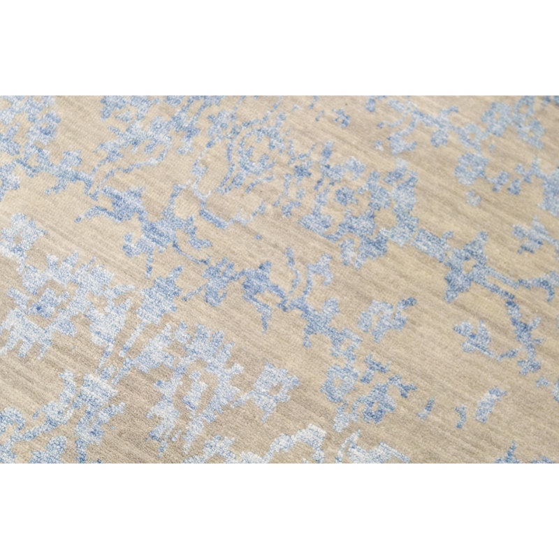 Tapis bleu et gris noué à la main de haute qualité