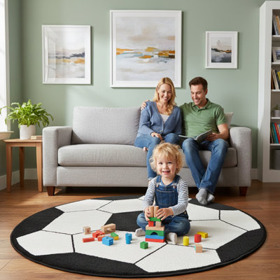 Tapis de jeu pour enfants Furnish My Place Soccer | Forme ronde | Maternelles, salles de classe et salles de jeux | Contemporain | Multicolore | Football