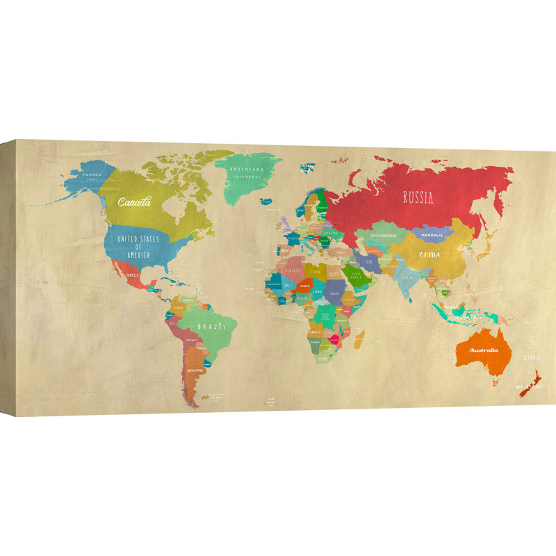 Hipster World Map by Joannoo - Wrapped Canvas Print, 35cm H x 70cm W x 4cm D