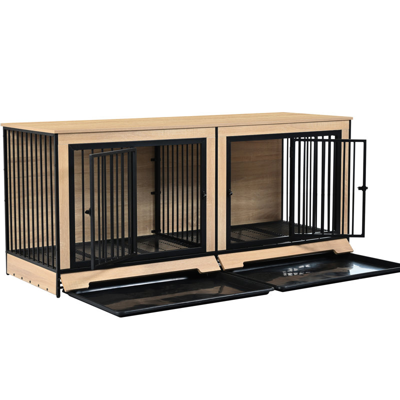 Meuble cage pour chien avec deux pièces, espace de rangement de taille moyenne, plateau amovible à double cage avec structure portante et morsure, taille TG pour chiens, fabrication en métal