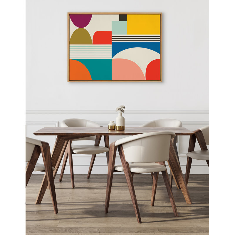 Mid Century Modern Pattern by Rachel Lee 3 Birdies Studio Framed Canvas Wall Art Print, 41.5" H x 31.5" W, Natural