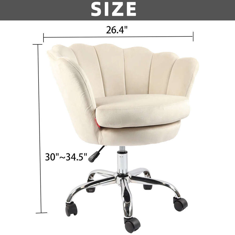 Chaise de travail en velours Dawna, Ivoire