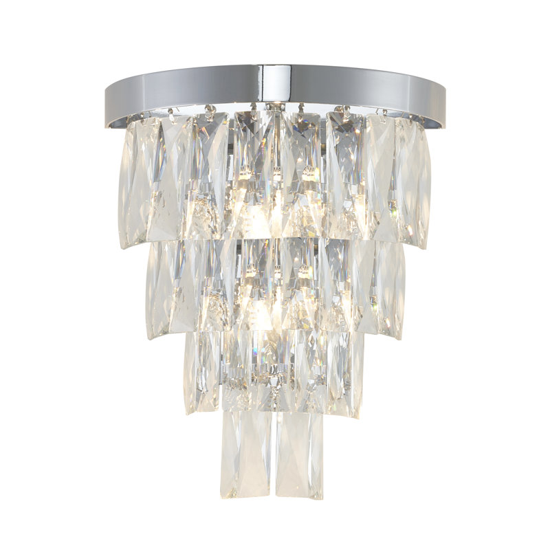 3-Light Chrome Wall Sconce With Clear Hanging Crystals, Chrome