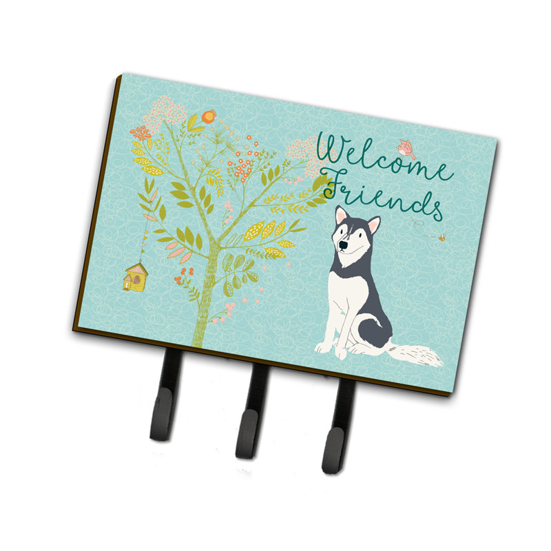 Metal Wall Organizer with Key Hooks, Siberian Husky