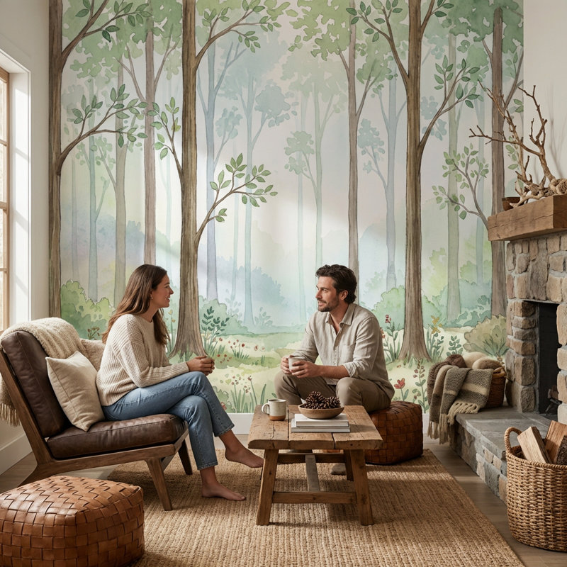 Forest Wallpaper Trees Greenery Removable Wall Decor, 160"x108", Peel and Stick