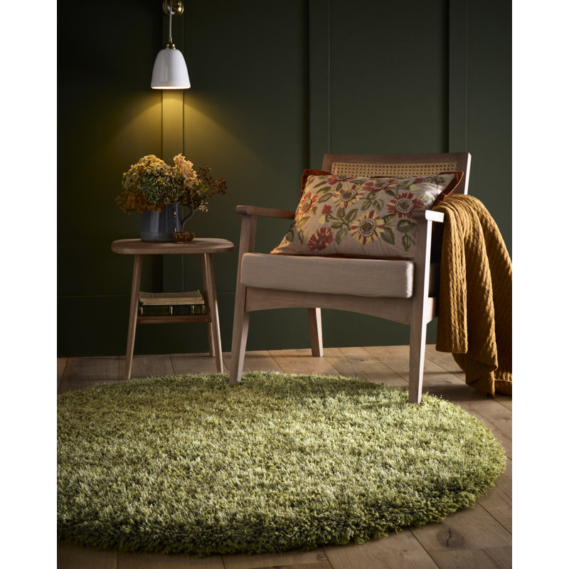 Coopers Olive Green Shaggy Rug, Circle 133cm
