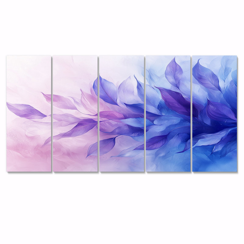 Feuilles flottantes dans la rivière mauve nk III - Art mural feuilles - Art mural traditionnel sur toile, H 32 po x l 80 po