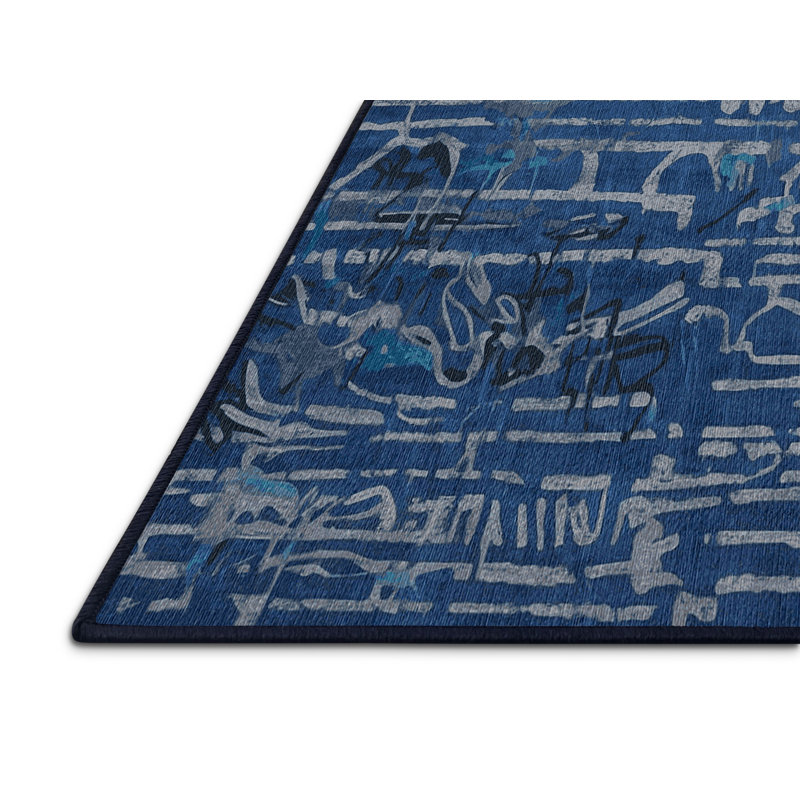 Machine Washable Blue Area Rug, Square 6'