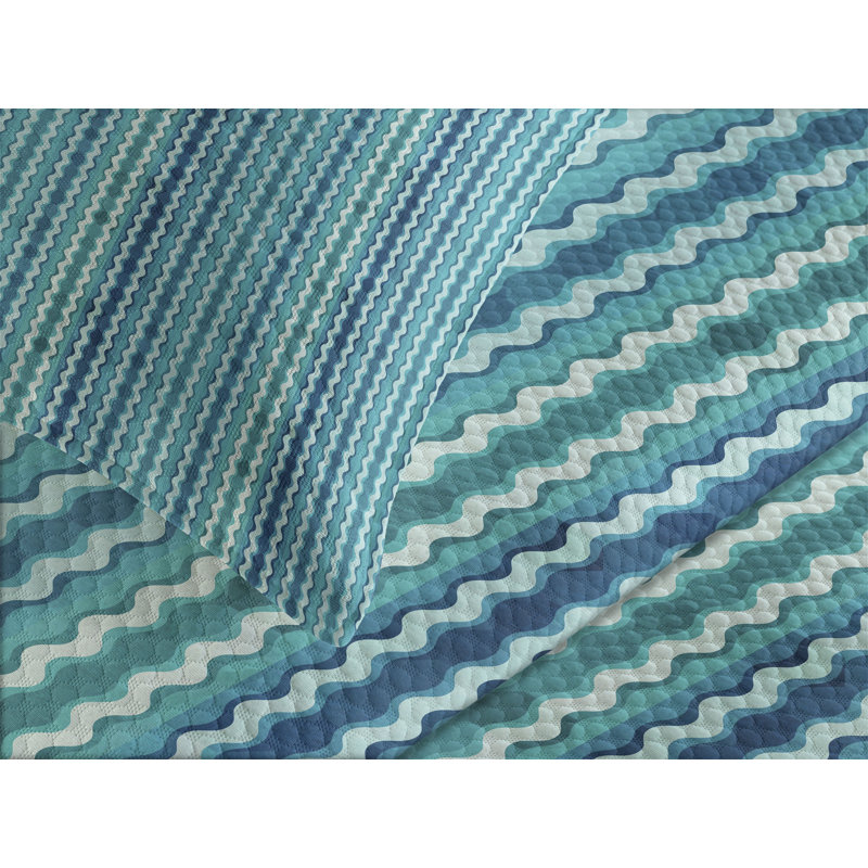 Ambesonne Abstract Bedspread Set Wavy Stripe Pattern Aqua Blue Turquoise, 122 cm H x 81 cm W