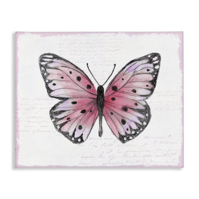 Toile de papillon rétro rose, design par Janet Tava, H 16 po x l 20 po