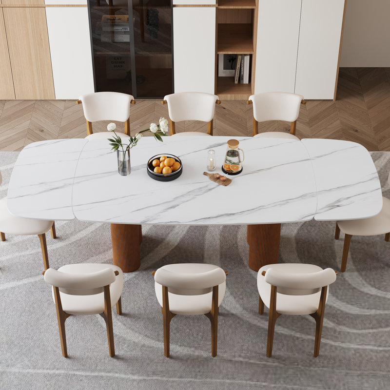 94.49" Extendable Rectangular Dining Table Extendable Sintered Stone Dining Table with Wood Base Seats 10 Modern Kitchen Expandable Table