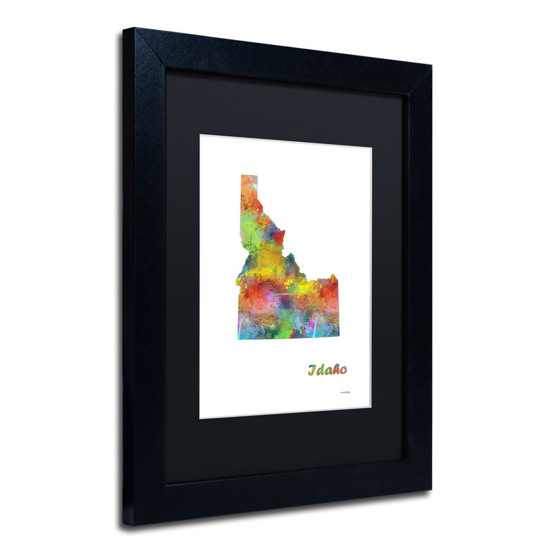 " Idaho State Map-1 " by Marlene Watson, 14" H x 11" W x 0.5" D, Black