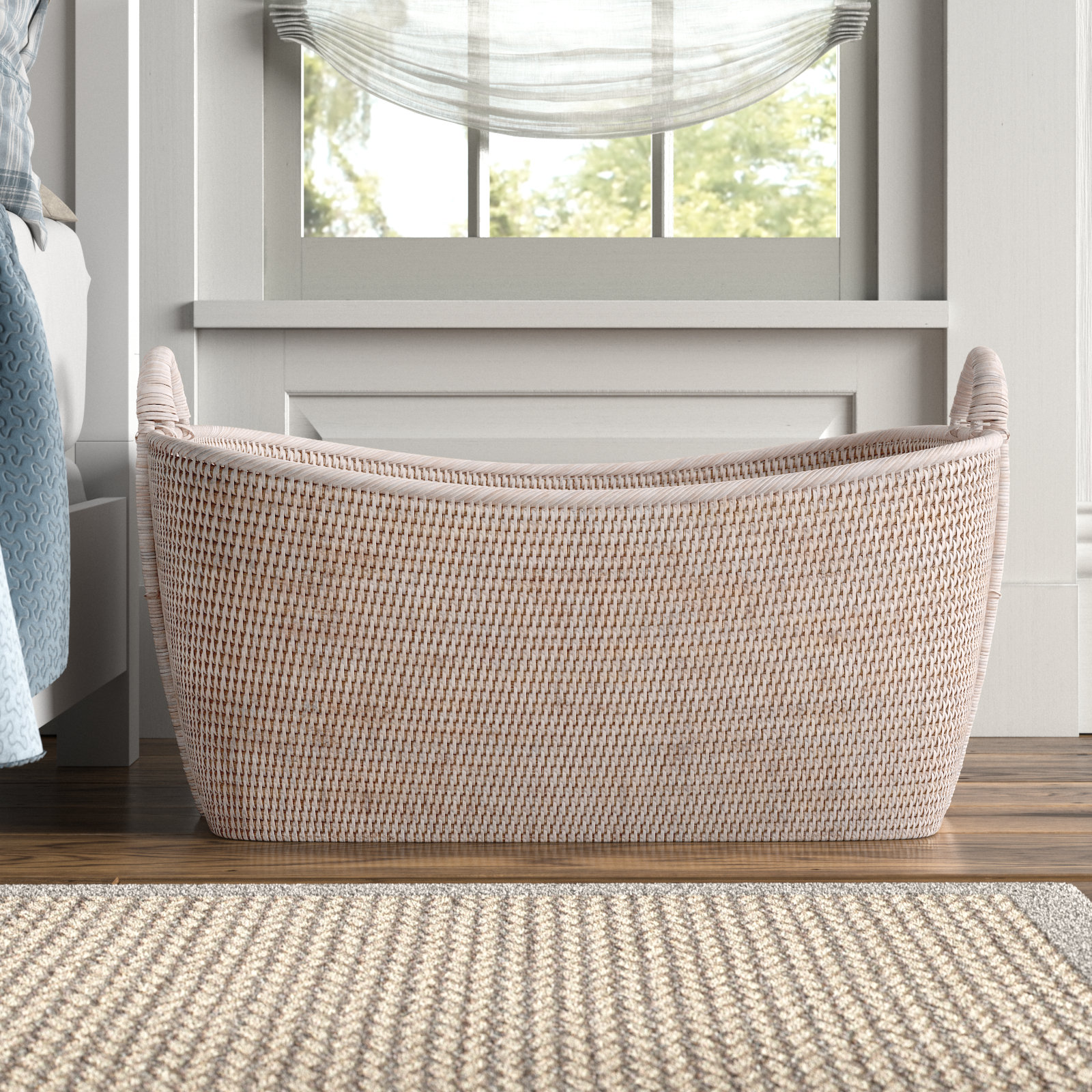 Thelma Handmade Rattan Decorative Basket 1, 14" H x 31" W x 25" D, White Wash