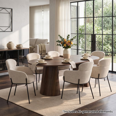 Ensemble de table de salle à manger extensible ronde à ovale avec fauteuils rembourrés