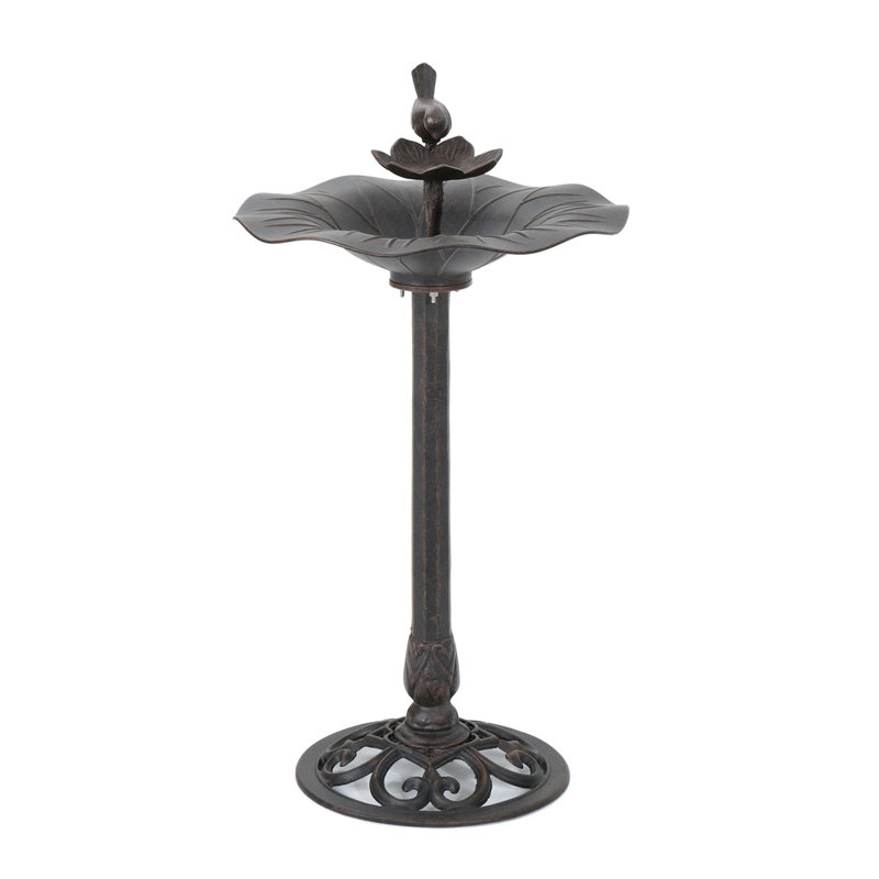 Bronze Aluminum and Iron Outdoor Bird Bath with Bird Detail