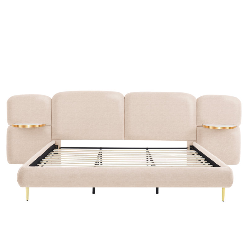 Michaelin Contemporary Minimalist Upholstered Platform Bed With Floating Nightstands, Beige