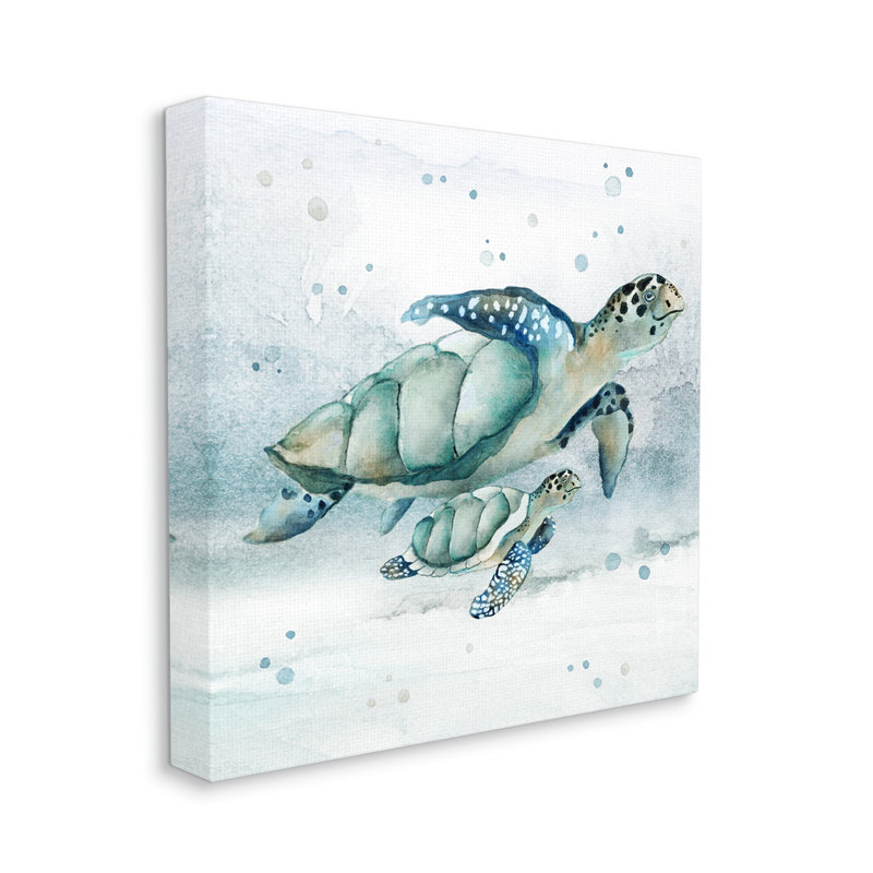 Sea Turtle and Baby Blue and Green Canvas Wall Art