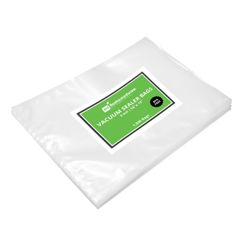 Restaurantware-Fresh Hero 16 x 12 Inch Vacuum Sealer Bags, 1000 Food Storage Bags - 3 mil Thick, Microwavable, Clear Plastic Sous Vide Bags, Freezable, For Storing Food Or Sous Vide Cooking