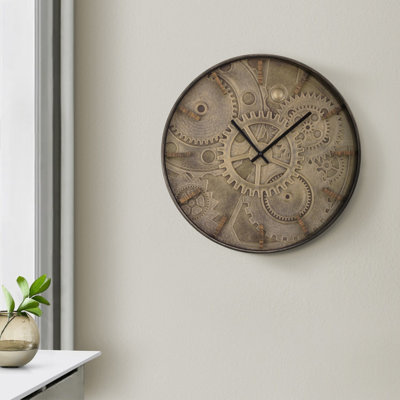 Horloge murale ronde 20 "avec style transitionnel brun