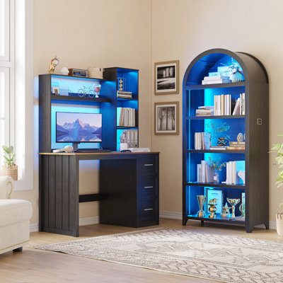 Ensemble de bureau intelligent 2 pièces avec éclairage et prises de courant