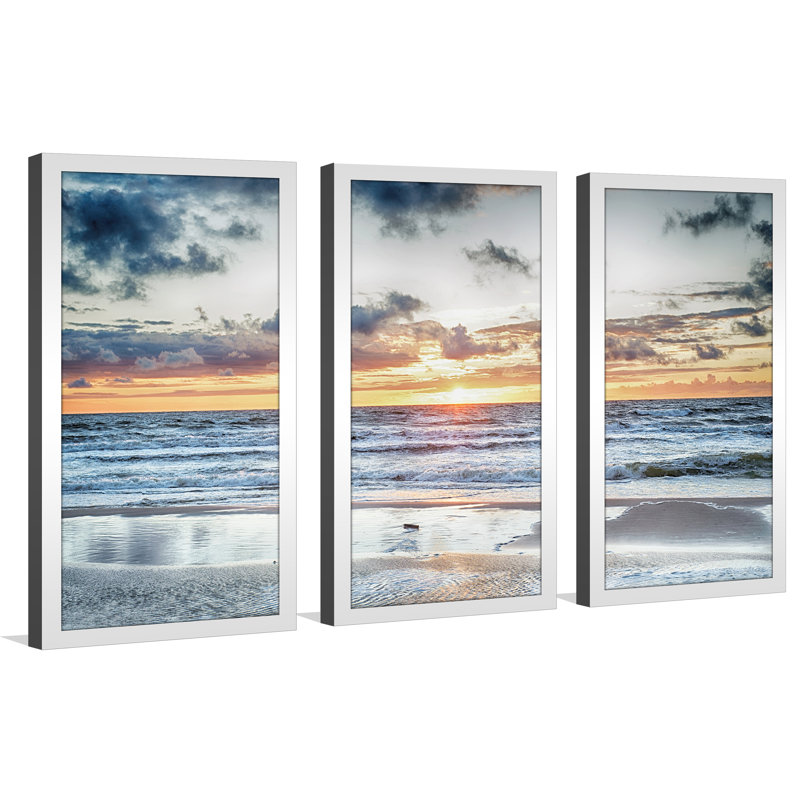 " Sunset At The Stormy Sea " 3 - Pieces, 33.5" H x 52.5" W x 1" D