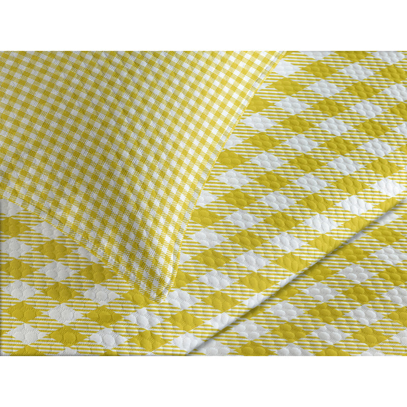 Yellow and White Gingham Queen Bedspread Set