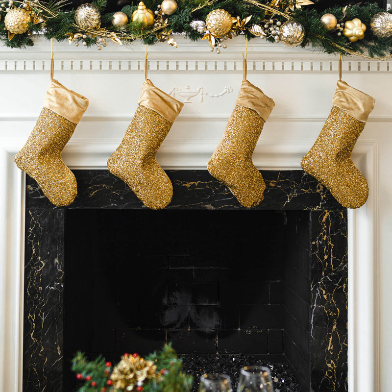 Gold Velvet and Rhinestone Christmas Stocking