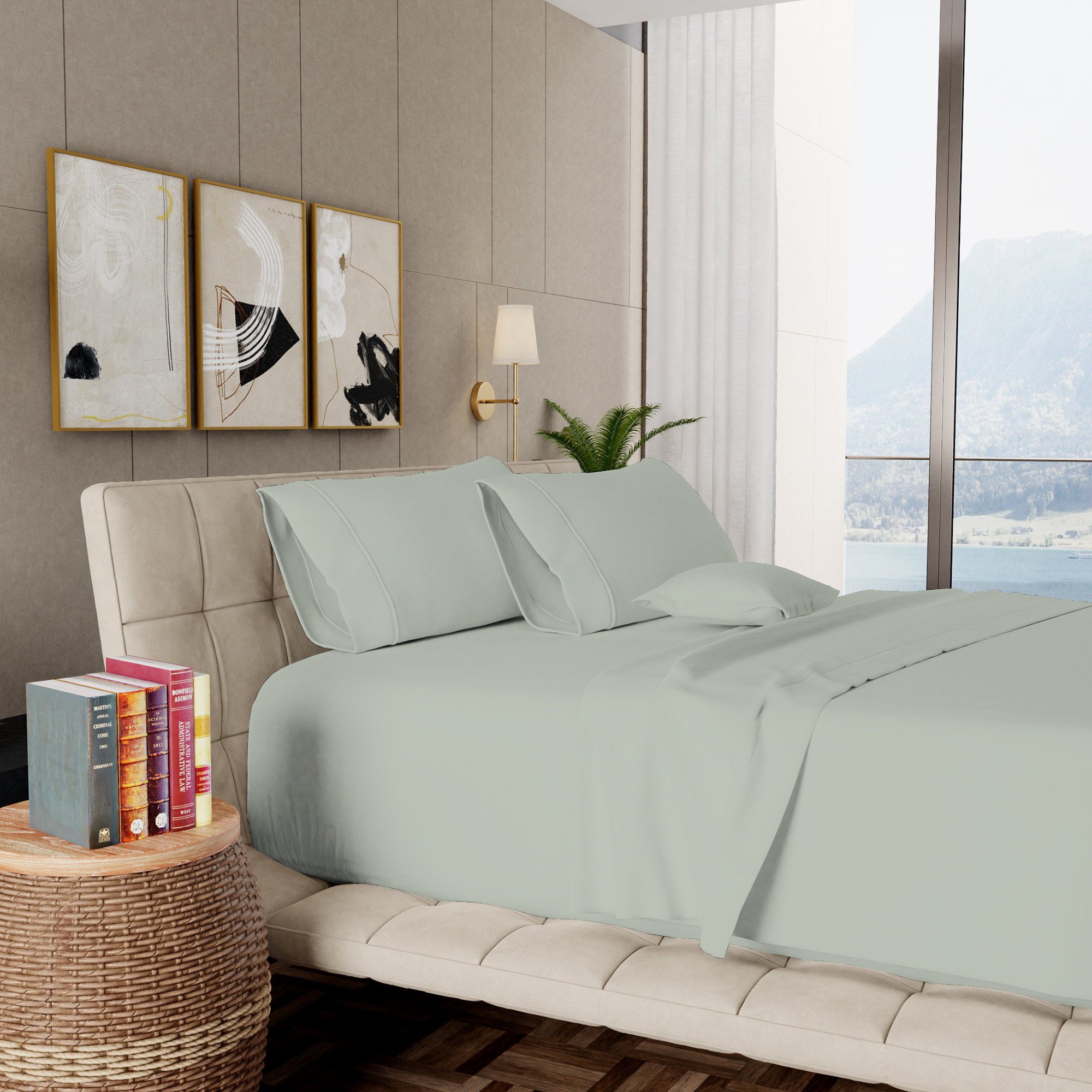 1000TC Ultra-Soft & Silky Luxury Egyptian Cotton Sheet Set, Queen Sheet Case Pack+1 Fitted Sheet+2 Pillowcase, Light Green